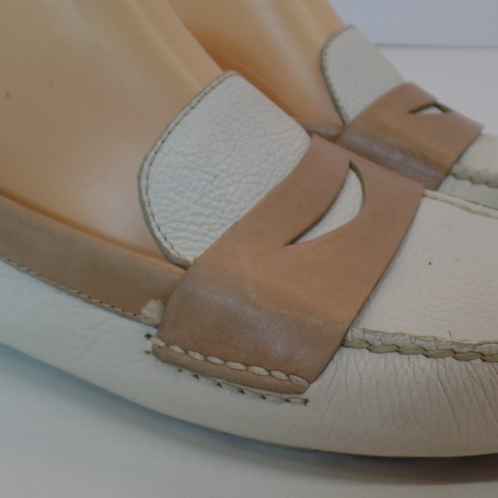 Cole Haan Air White & Tan Leather Slip on Driving Loafers Shoes Sz 9 #D39386 - Picture 2 of 16